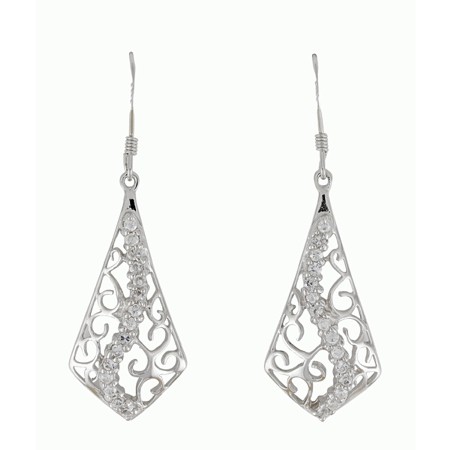Sterling Silver Filigree Kite CZ Dangle Earrings - RE-738 - Click Image to Close